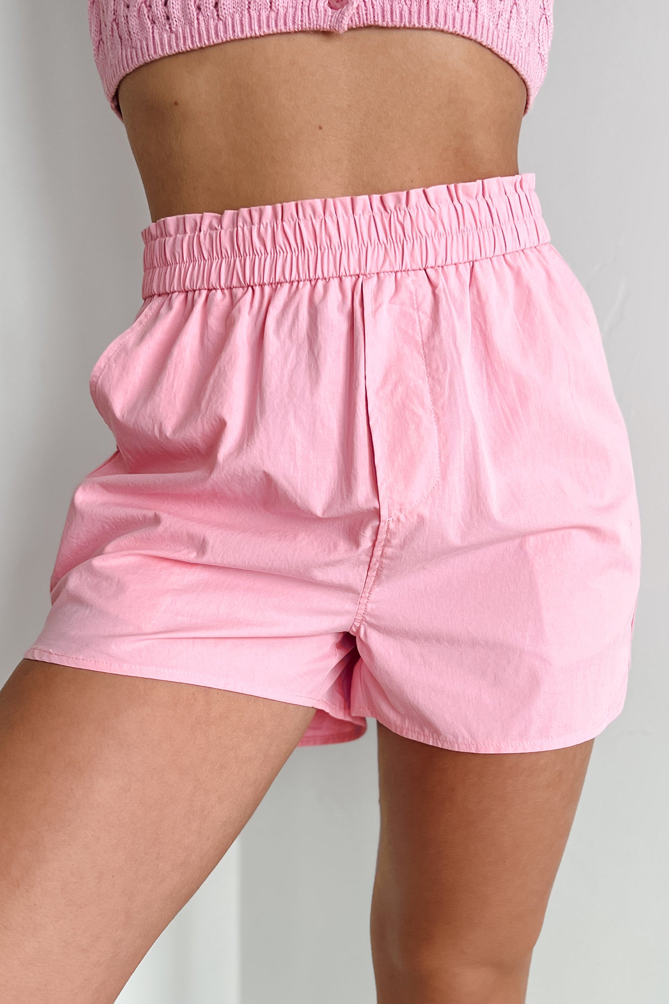 Leap Of Faith Elastic Waist Shorts (Pink) - NanaMacs