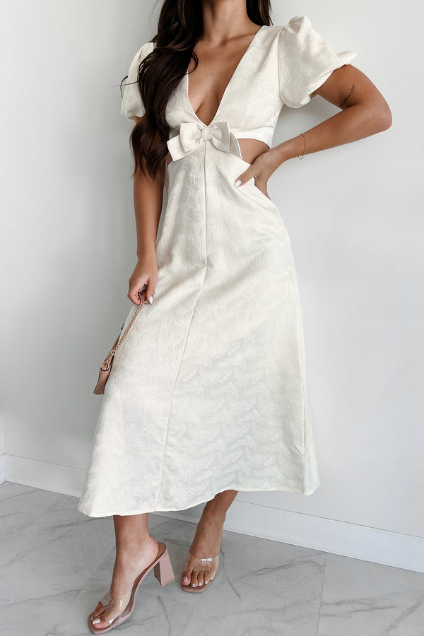 Writing Love Notes Cut-Out Bow Detail Midi Dress (Ivory) - NanaMacs