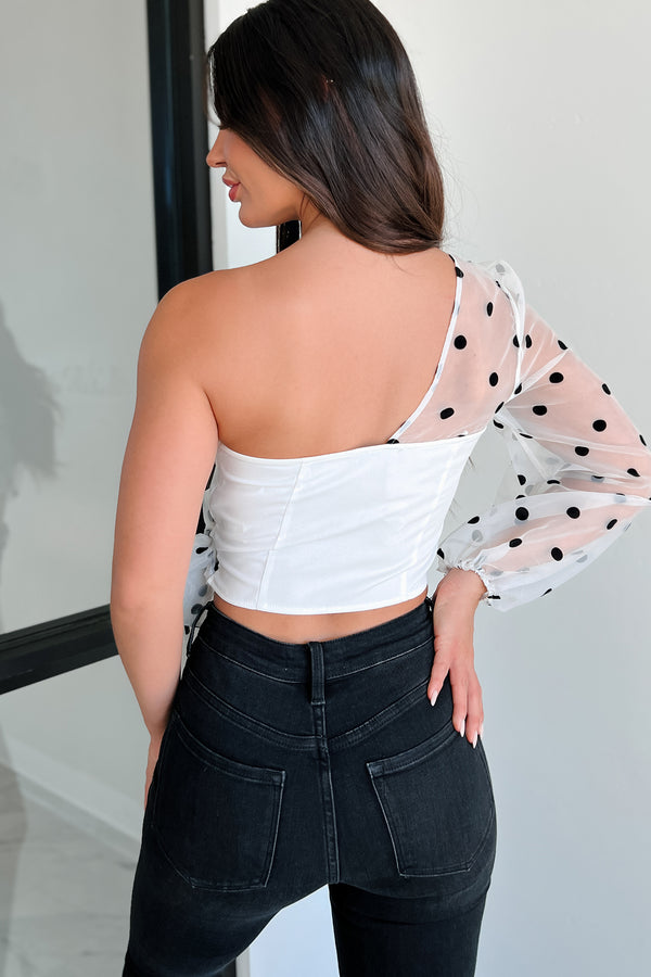 Left My Heart In Paris Asymmetric Polka Dot Top (Off White) - NanaMacs