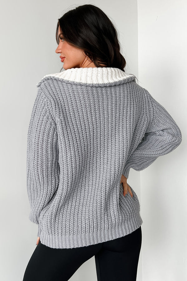 Study Buddy Oversized Quarter-Zip Sweater (Heather Grey) - NanaMacs