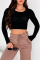 Aimless Exploration Long Sleeve Crop Top (Black)