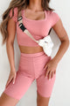 Gym Dates Short Sleeve Scoop Neck Crop Top (Rose) - NanaMacs