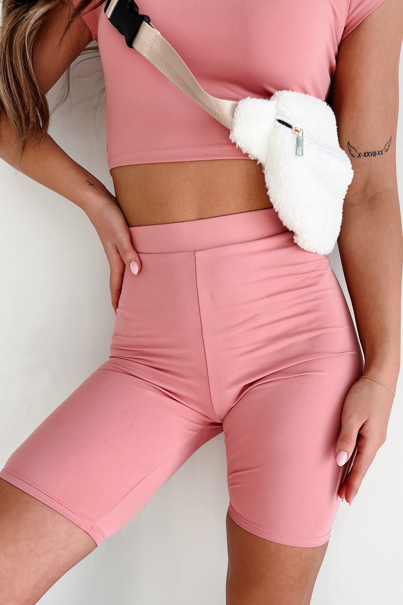 Hustle For The Muscle High Waist Biker Shorts (Rose) - NanaMacs