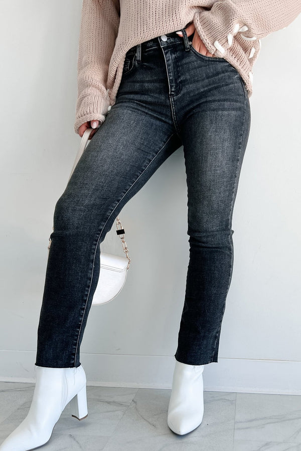 Anneith High Rise Sneak Peek Straight Leg Jeans (Grey) - NanaMacs