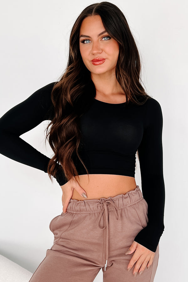 Aimless Exploration Long Sleeve Crop Top (Black) - NanaMacs