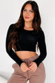 Aimless Exploration Long Sleeve Crop Top (Black)