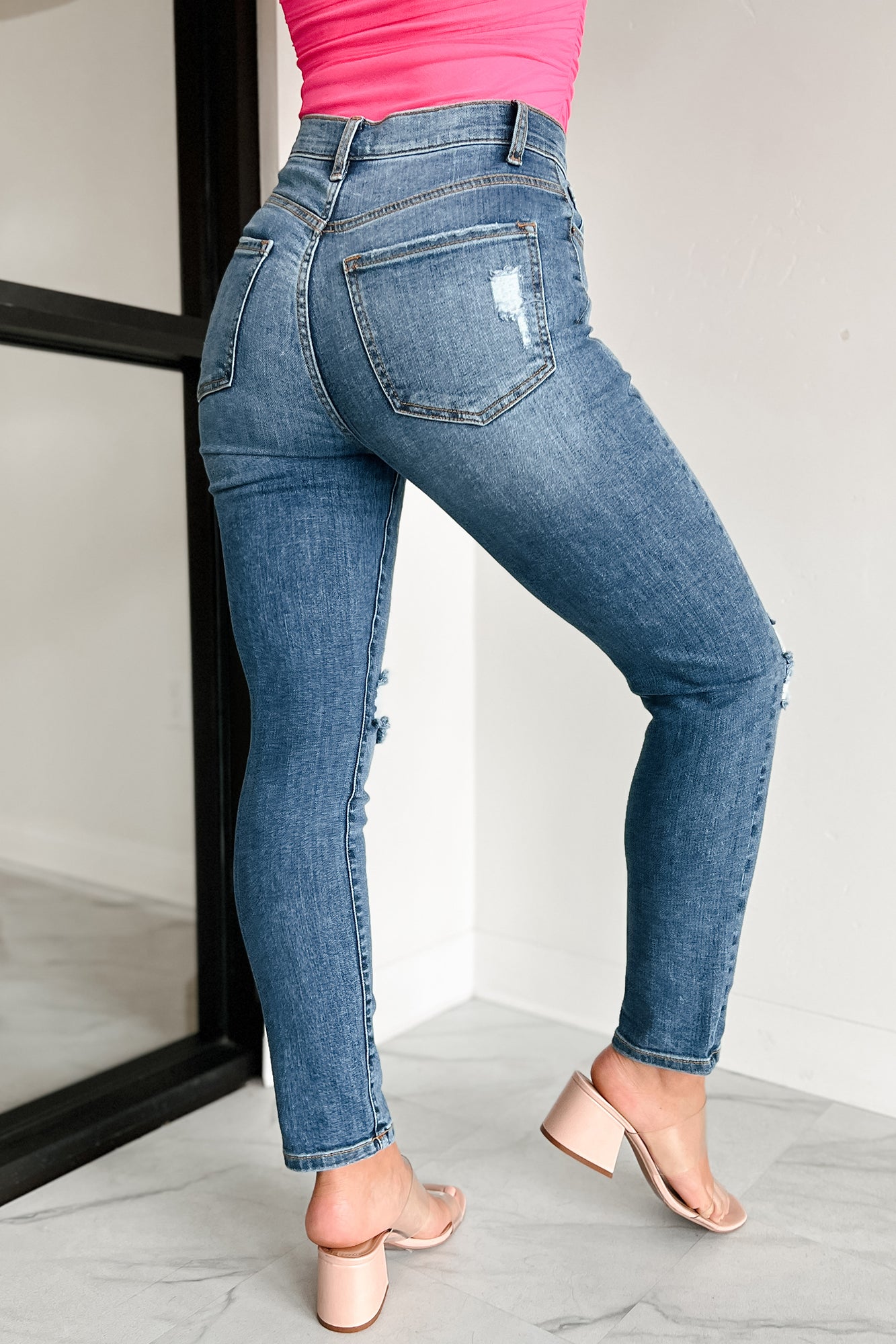 Doorbuster Ryan High Rise Distressed Sneak Peek Skinny Jeans (Denim) - NanaMacs