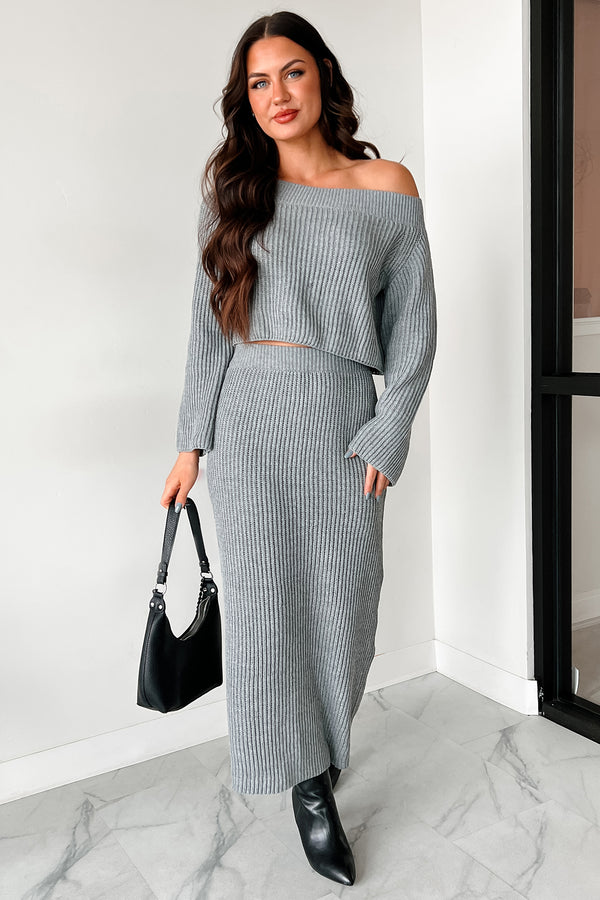 Something To Remember Off The Shoulder Sweater (Heather Grey) - NanaMacs