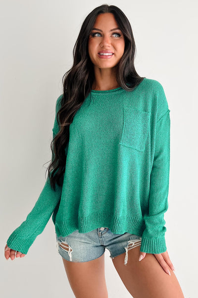 Linger Longer Scoop Neck Sweater Top (Teal) - NanaMacs
