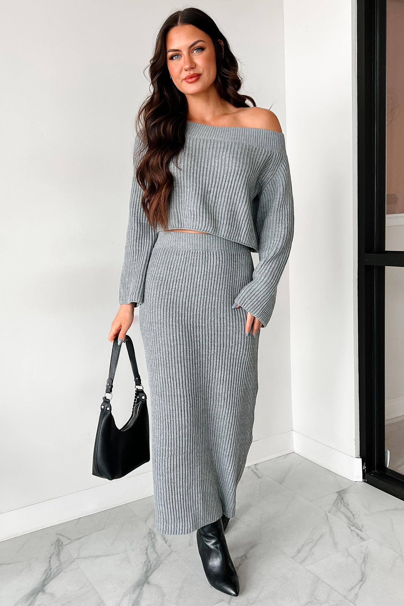Wish I Could Sweater Knit Long Skirt (Heather Grey) · NanaMacs