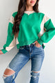 Smile More Colorblock Sweatshirt (Green/Beige) - NanaMacs