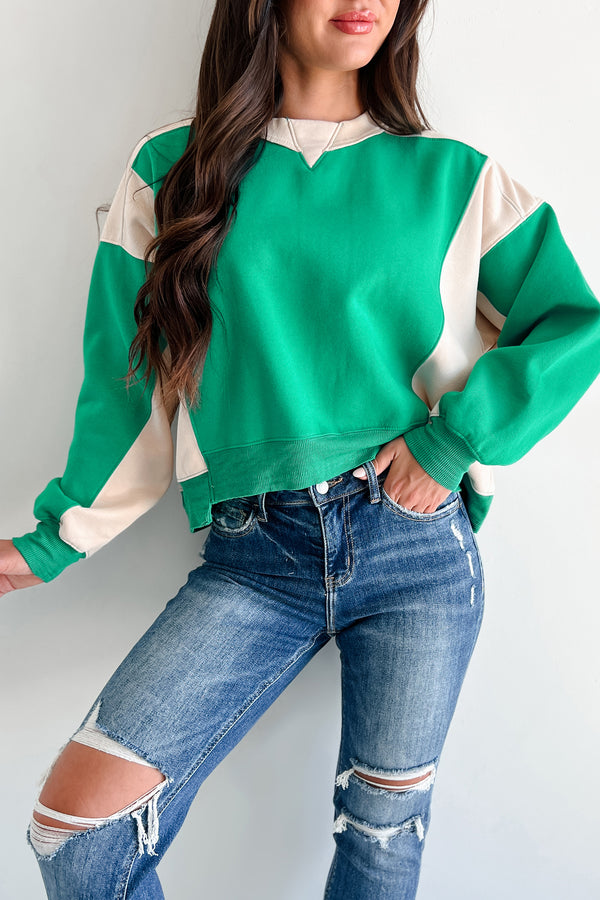 Smile More Colorblock Sweatshirt (Green/Beige) - NanaMacs