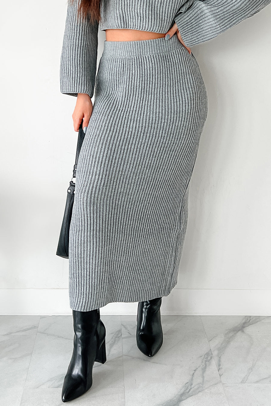 Wish I Could Sweater Knit Long Skirt (Heather Grey) - NanaMacs