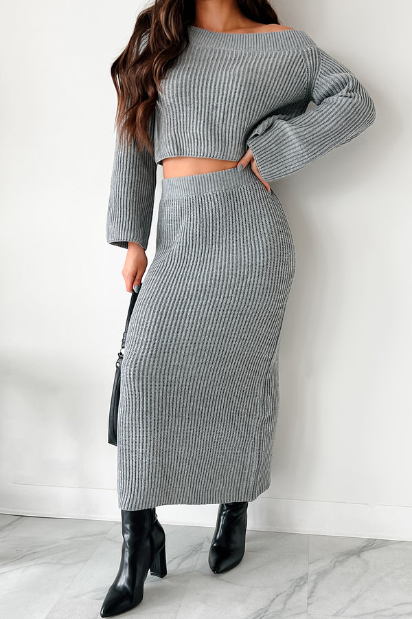 Wish I Could Sweater Knit Long Skirt (Heather Grey) - NanaMacs