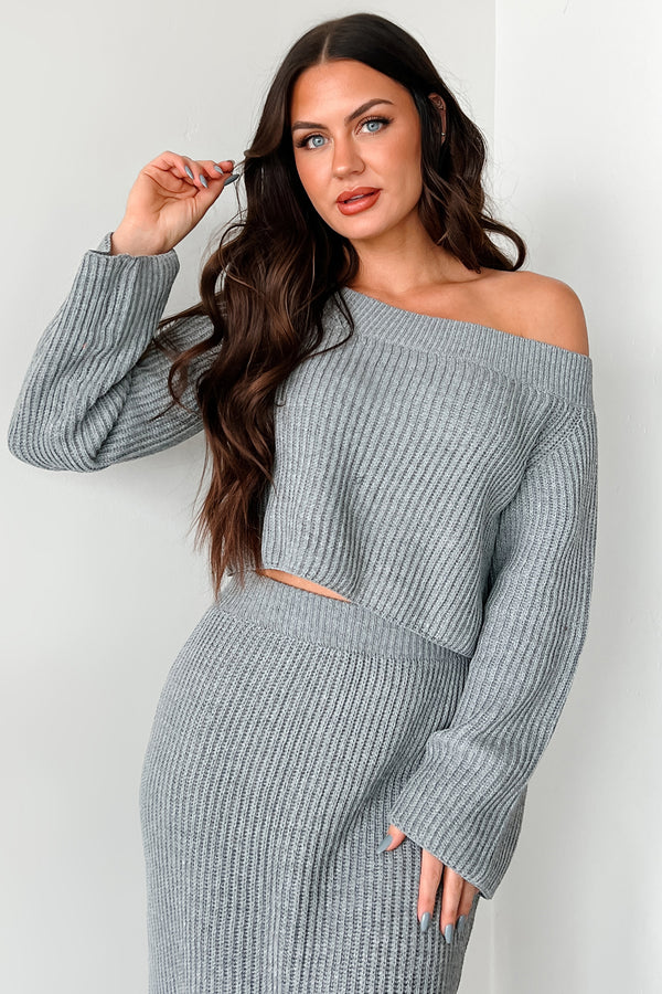 Something To Remember Off The Shoulder Sweater (Heather Grey) - NanaMacs