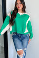 Smile More Colorblock Sweatshirt (Green/Beige) - NanaMacs