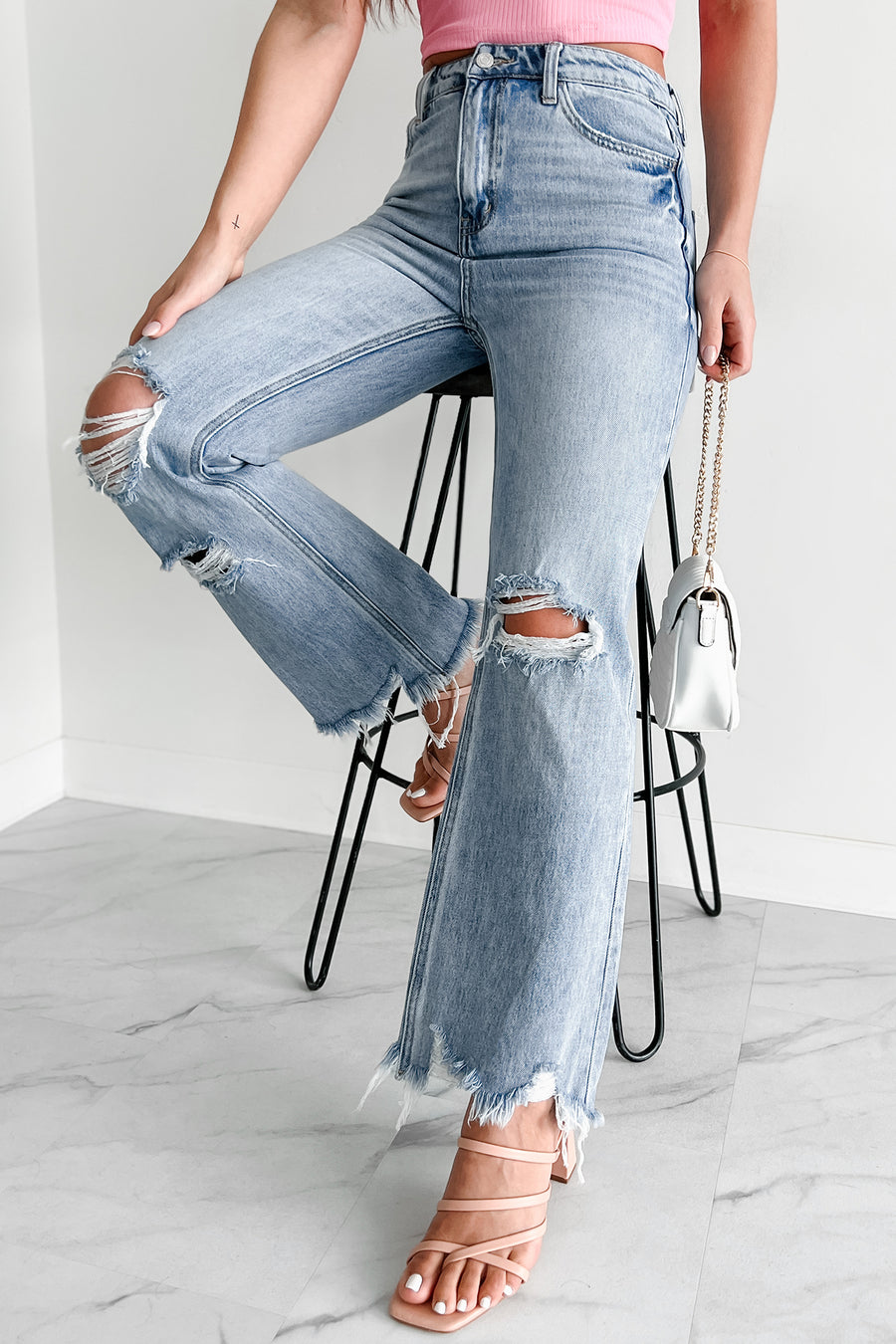 Redeemed High Rise Distressed 90's Flare Vervet Jeans (Medium) - NanaMacs