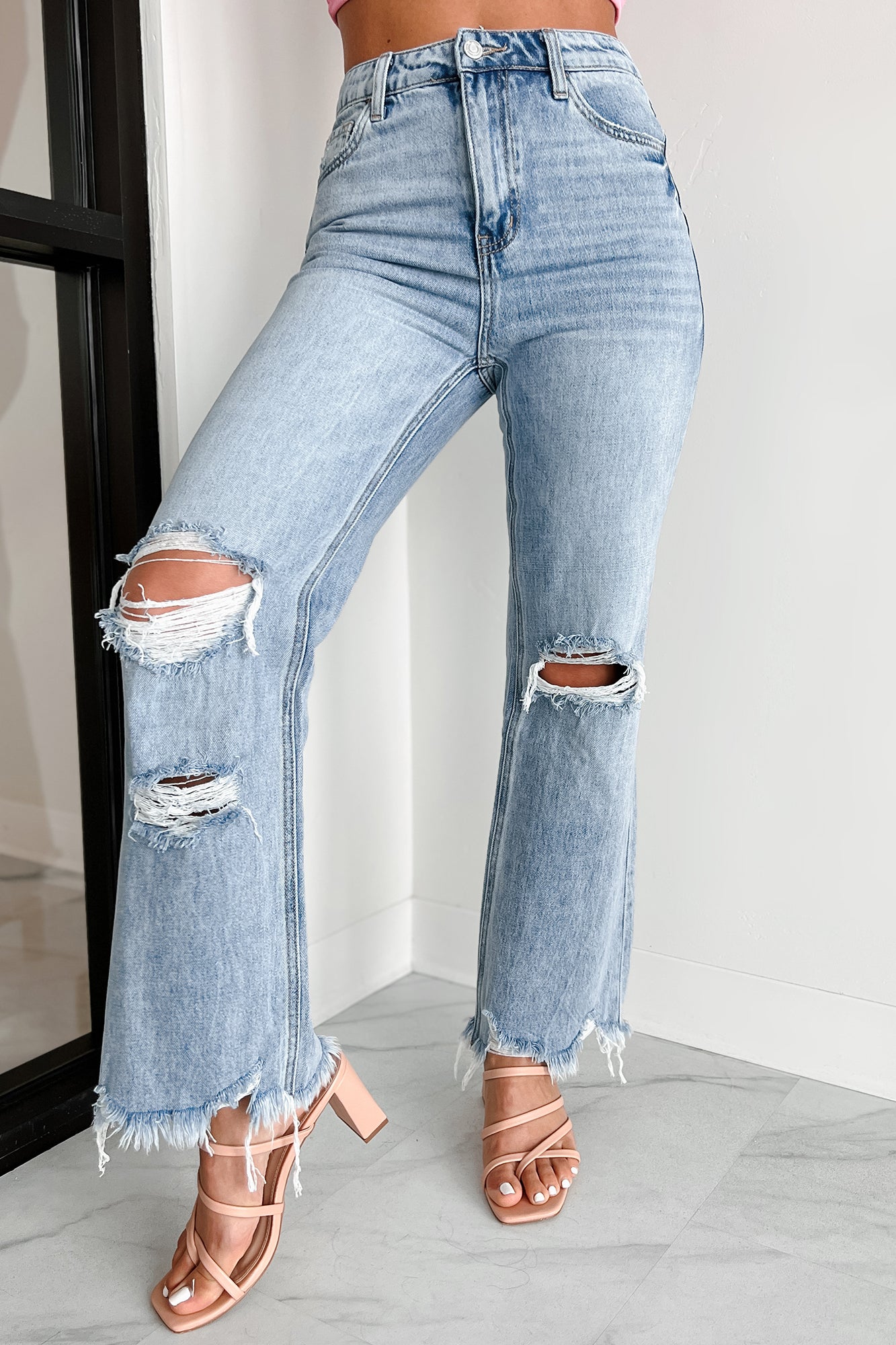 Redeemed High Rise Distressed 90's Flare Vervet Jeans (Medium) - NanaMacs