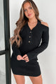 Flirting With Fall Cold Shoulder Sweater Dress (Black) - NanaMacs