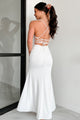 Hollywood Smiles Glittered Lace-Up Maxi Dress (Off White/Silver) - NanaMacs