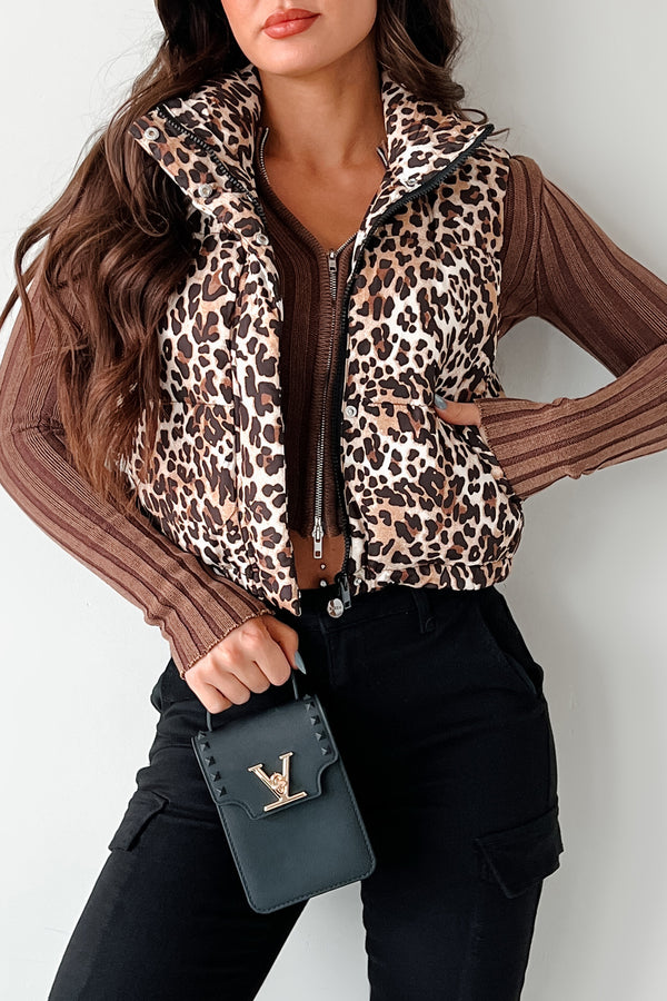 Wildest Dreams Leopard Print Puffer Vest (Camel) - Ships by 11/22 - NanaMacs