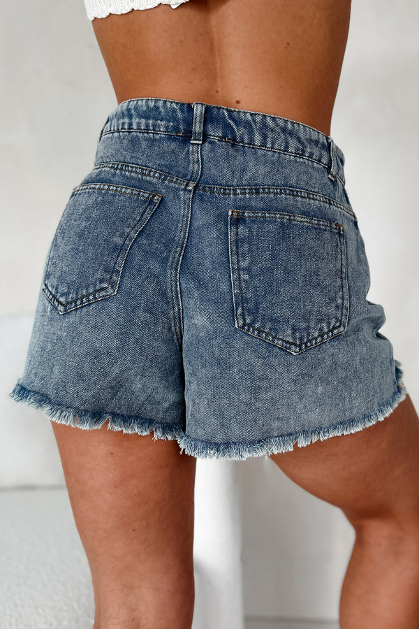 Avril High Rise Distressed Denim Shorts (Light Denim) - NanaMacs