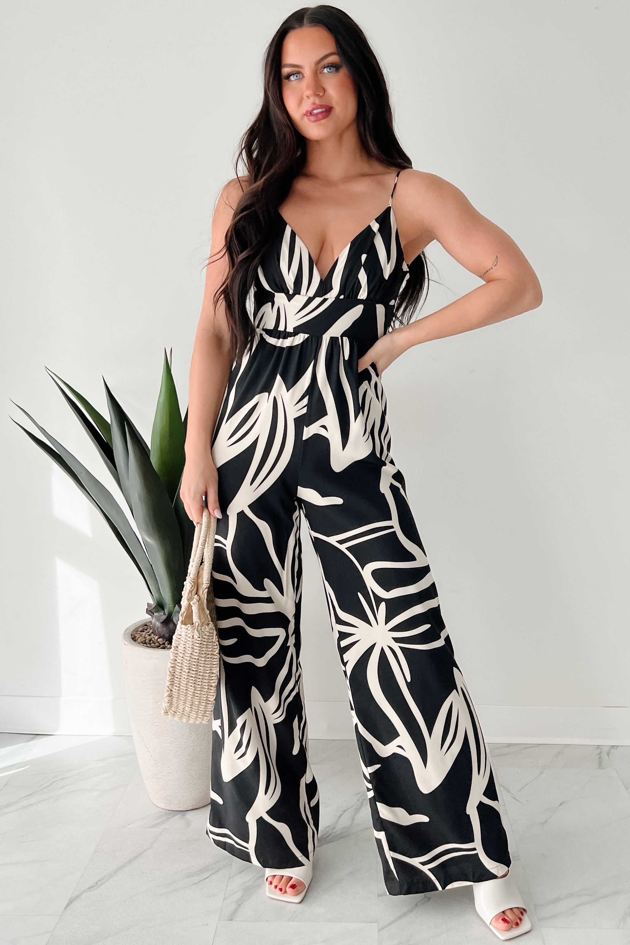 Born To Be Wild Printed Wide Leg Jumpsuit (Black/Ivory) - NanaMacs