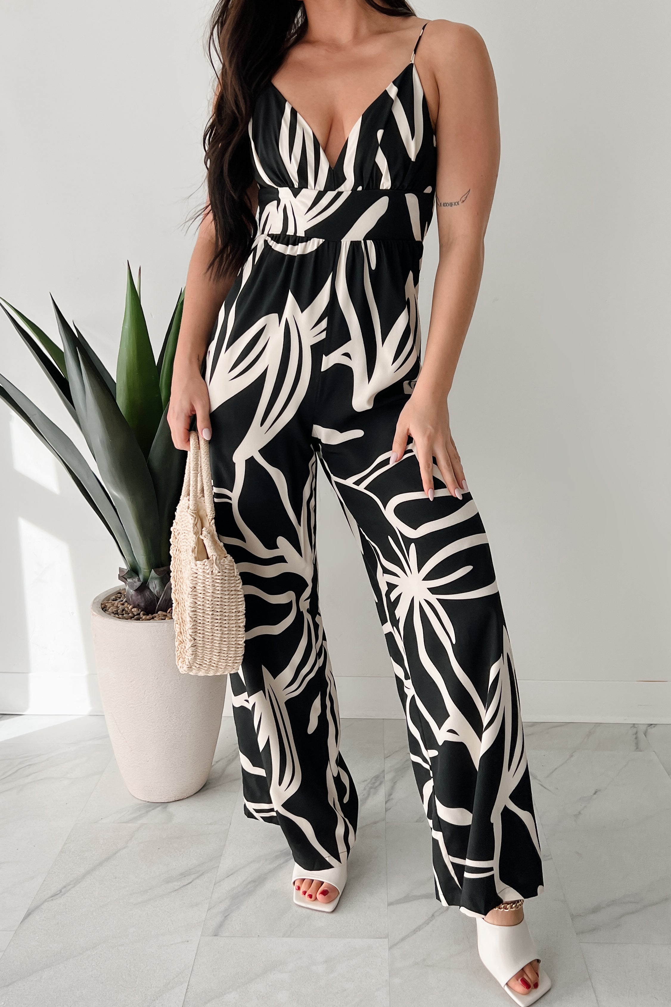 Born To Be Wild Printed Wide Leg Jumpsuit (Black/Ivory) - NanaMacs