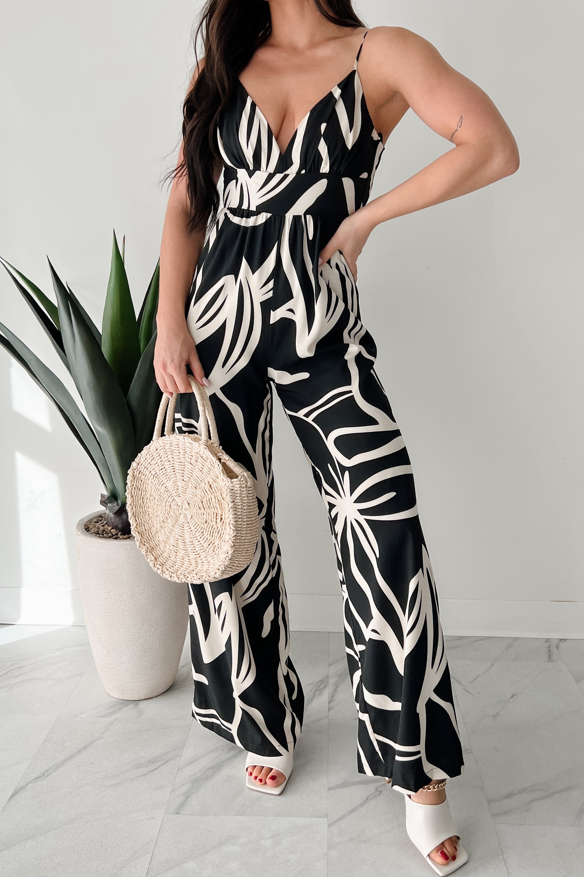 Born To Be Wild Printed Wide Leg Jumpsuit (Black/Ivory) - NanaMacs