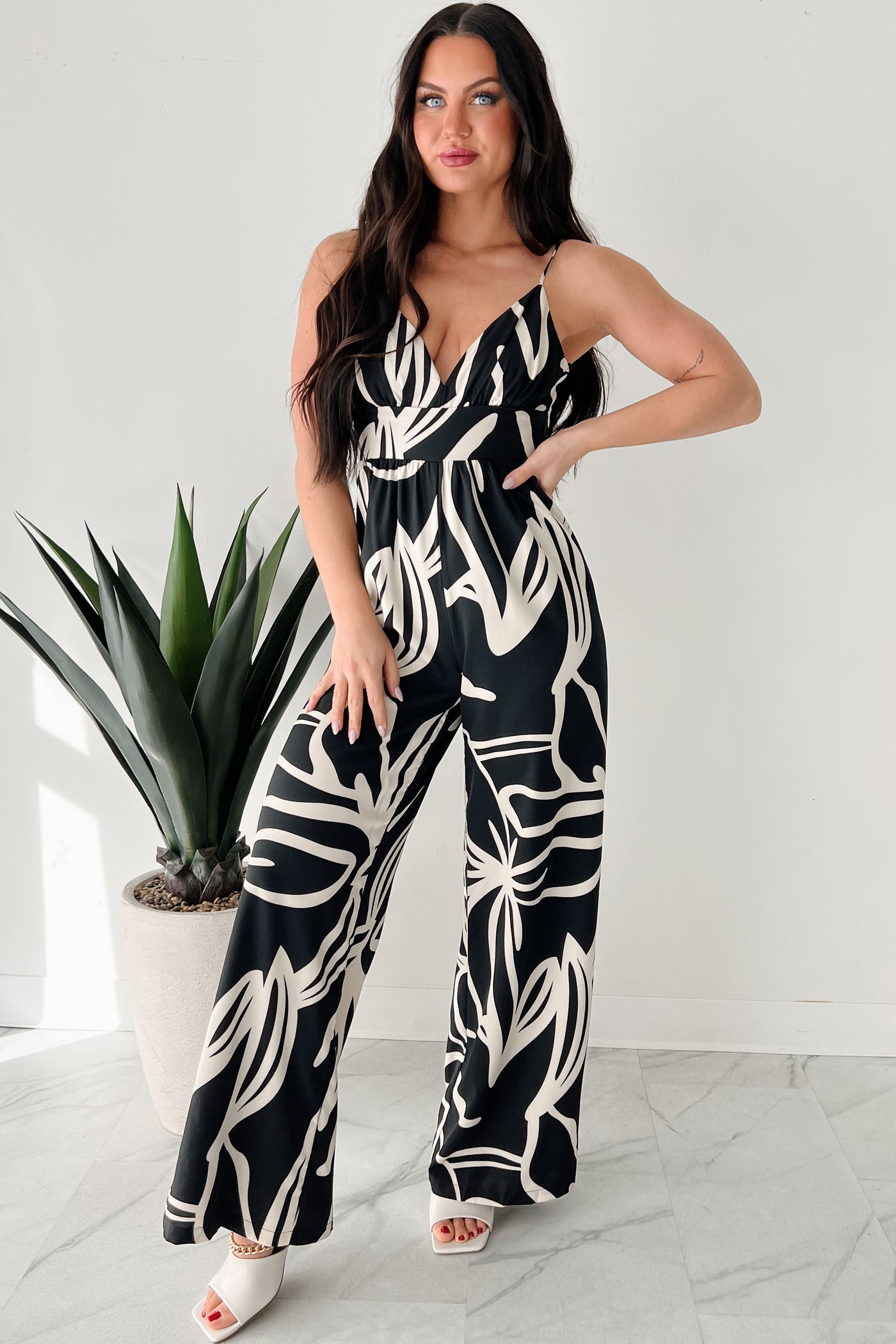 Born To Be Wild Printed Wide Leg Jumpsuit (Black/Ivory) - NanaMacs