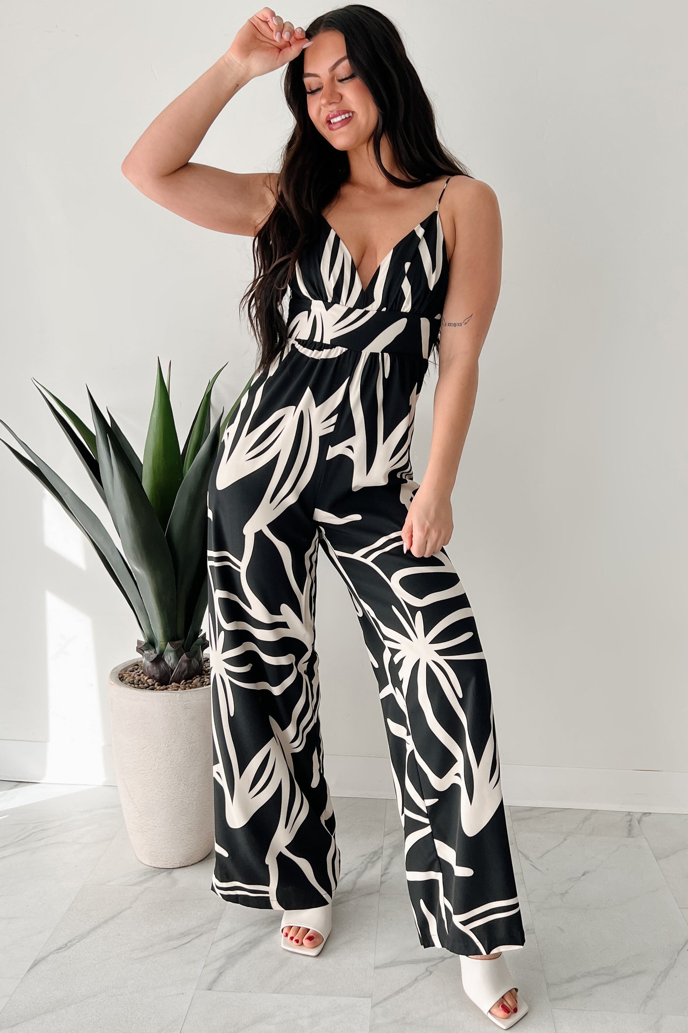 Born To Be Wild Printed Wide Leg Jumpsuit (Black/Ivory) - NanaMacs