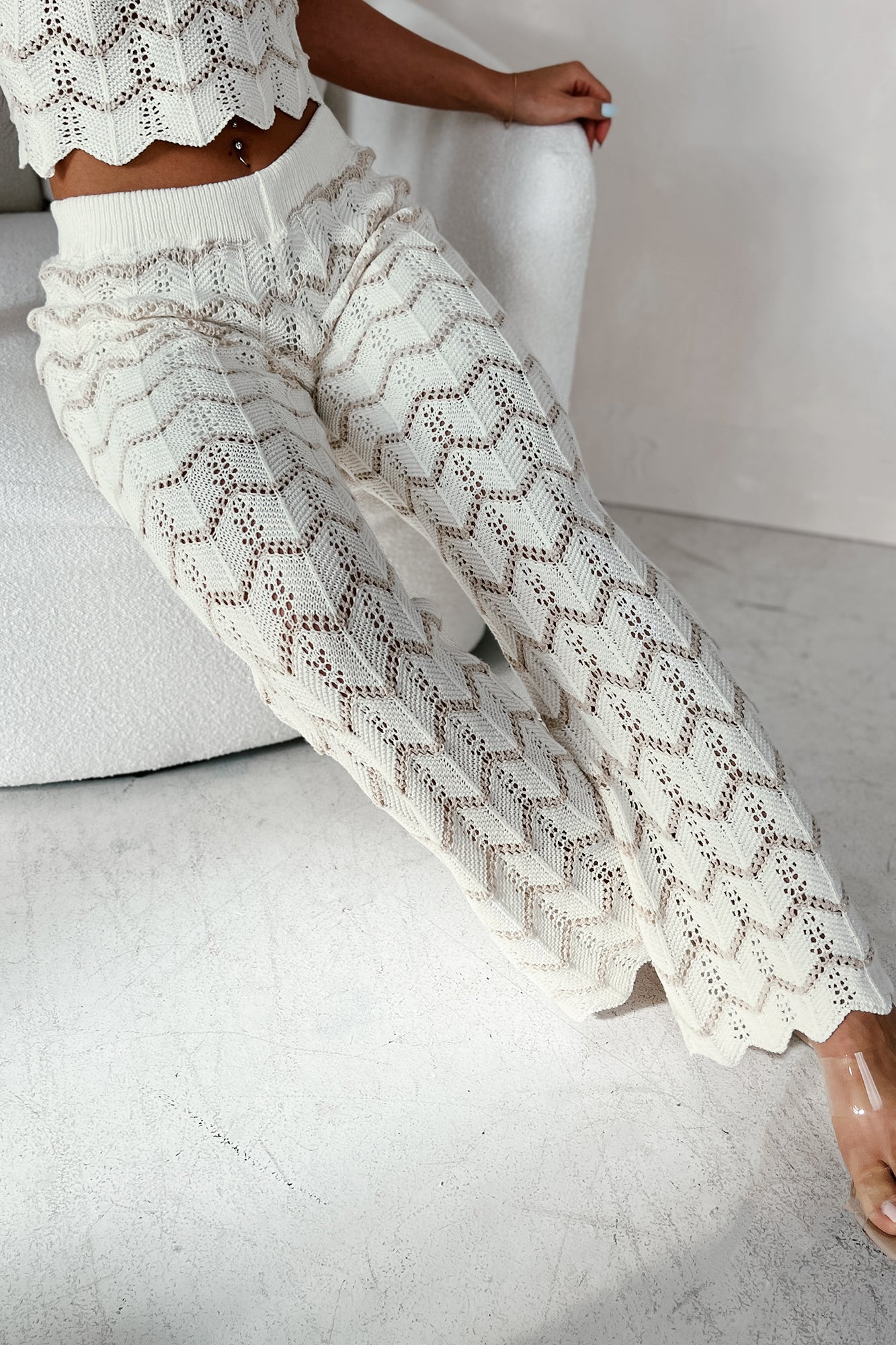 Better At The Beach Chevron Knit Pants (Ivory/Beige) - NanaMacs