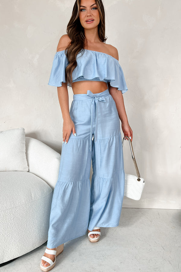 Galveston Gal Crop Top & Pants Set (Light Blue) - NanaMacs