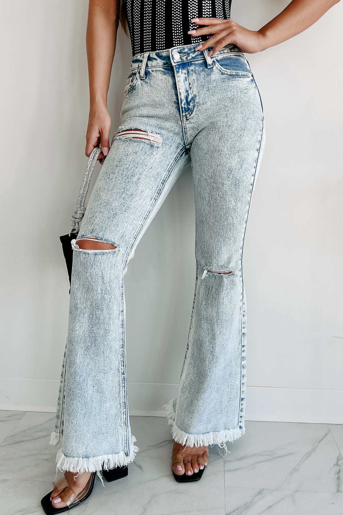 cello mid rise pull-on flare jeans