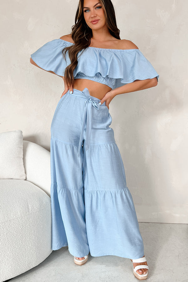 Galveston Gal Crop Top & Pants Set (Light Blue) - NanaMacs