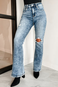 Kingsley High Rise Acid Wash Risen Flare Jeans (Acid Medium) - NanaMacs