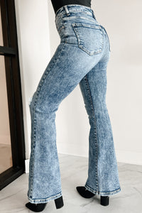 Kingsley High Rise Acid Wash Risen Flare Jeans (Acid Medium) - NanaMacs