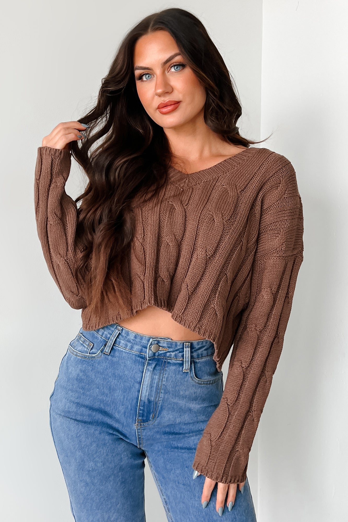 Cambridge Cutie Cable Knit Sweater (Brown)