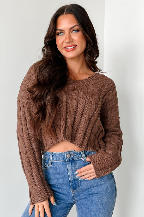 Cambridge Cutie Cable Knit Sweater (Brown) - NanaMacs