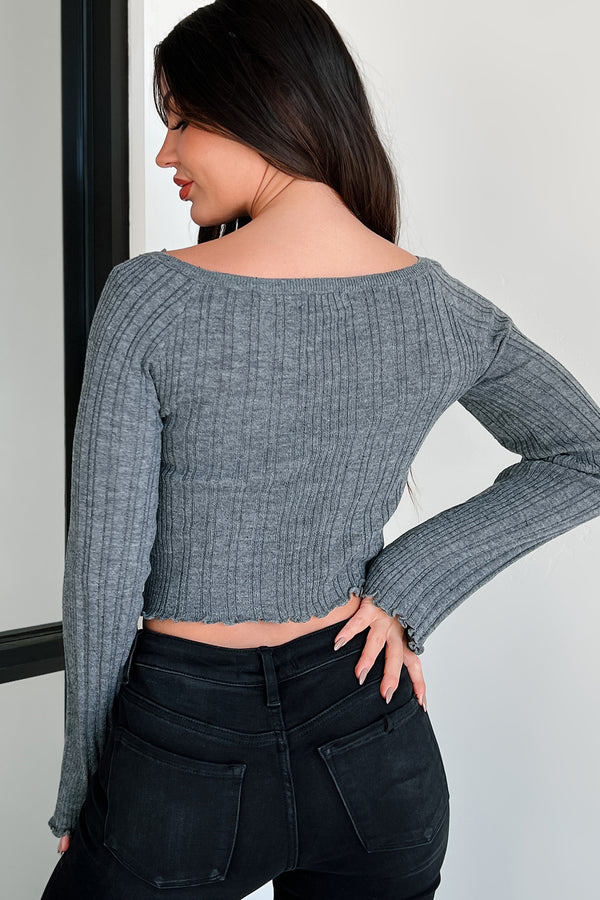 Delicate Darling Off The Shoulder Long Sleeve Top (Heather Grey) - NanaMacs