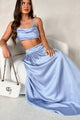 Sophisticated Beauty Satin Two-Piece Skirt Set (Light Blue) - NanaMacs