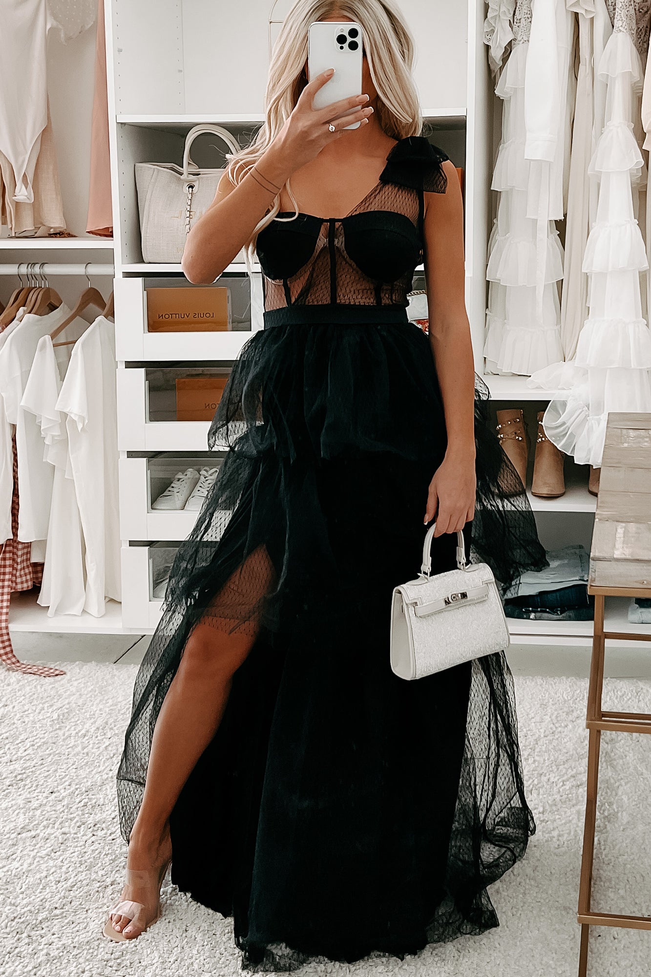 black lace one shoulder see through