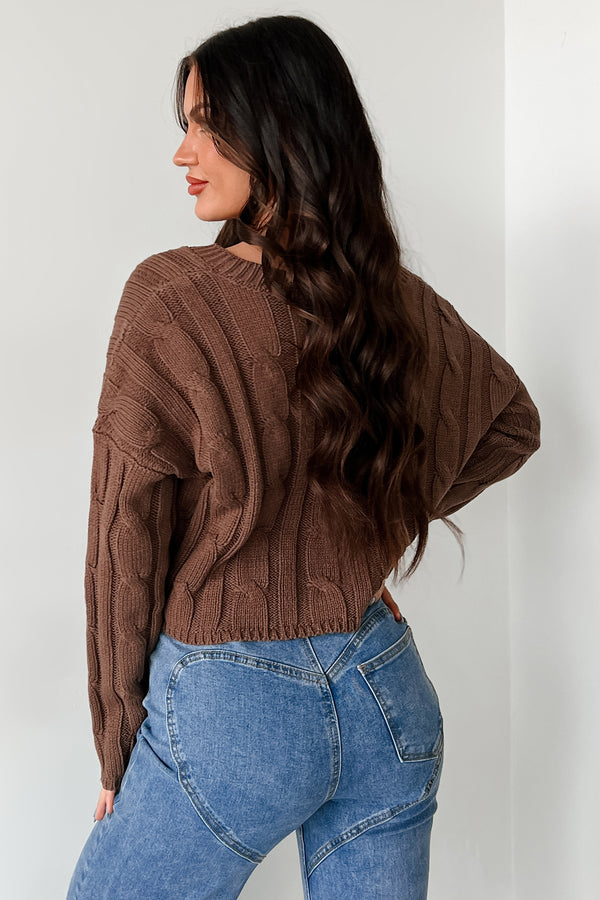 Cambridge Cutie Cable Knit Sweater (Brown) - NanaMacs