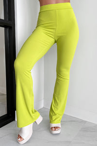 No Worries In Sight Ribbed Flare Leggings (Lime) - NanaMacs