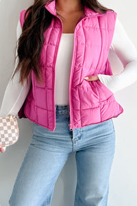 Until Next Time Padded Puffer Vest (Fuchsia) - NanaMacs