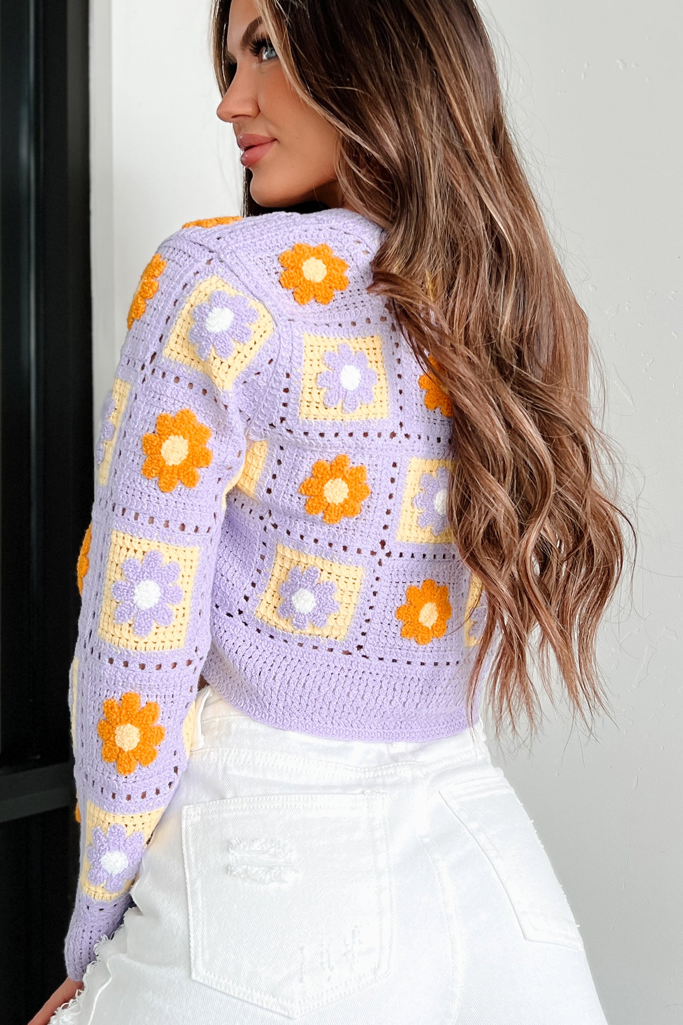 Vintage Soul Floral Crochet Crop Cardigan (Lavender) - NanaMacs