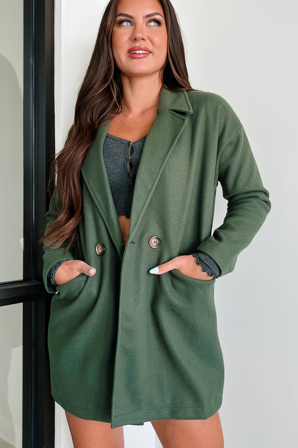 Laurelle Brushed Fleece Coat (Olive) - NanaMacs