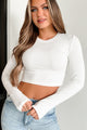 Lolani Ribbed Long Sleeve Crop Top (White) - NanaMacs