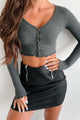 Sudden Surprise Button Front Crop Top (Charcoal) - NanaMacs