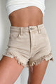 Fresh Take High Rise Distressed Risen Denim Shorts (Sand) - NanaMacs